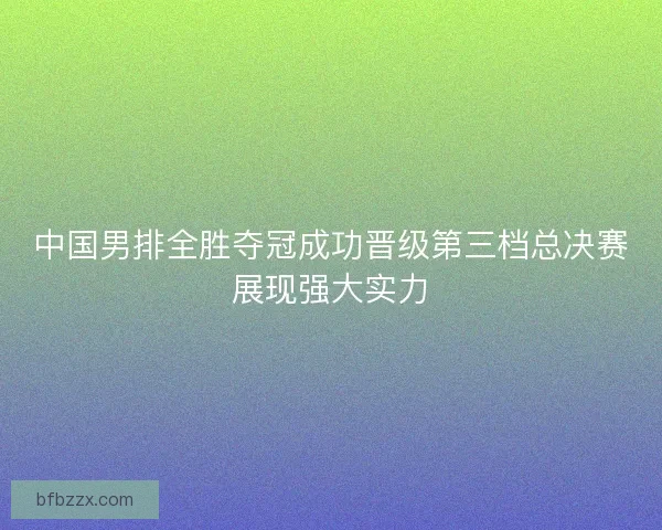 中国男排全胜夺冠成功晋级第三档总决赛展现强大实力